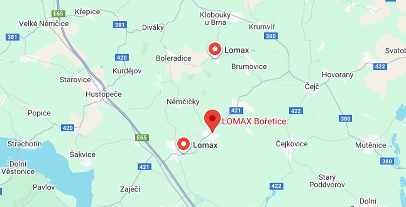 mapa se sídlem LOMAXu