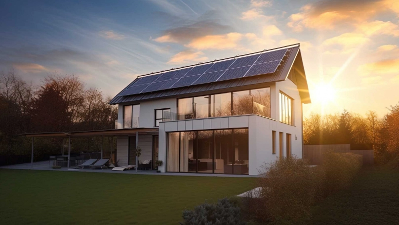 Dům se solárními panely využívá sluneční energii
